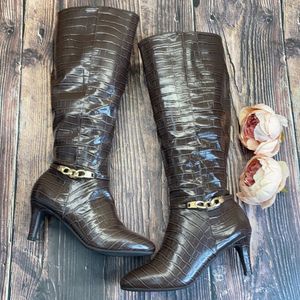 Karen Scott Hanna Brown Croco Dress Boots